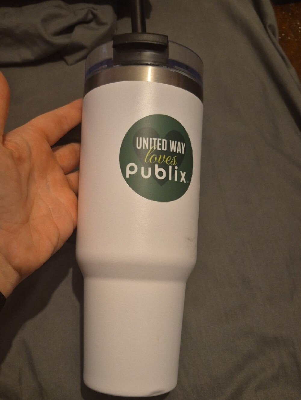 White 'Partners in Progress' Insulated Travel Mug with Handle- PUBLIX/UNITED WAY - Picture 3 of 6